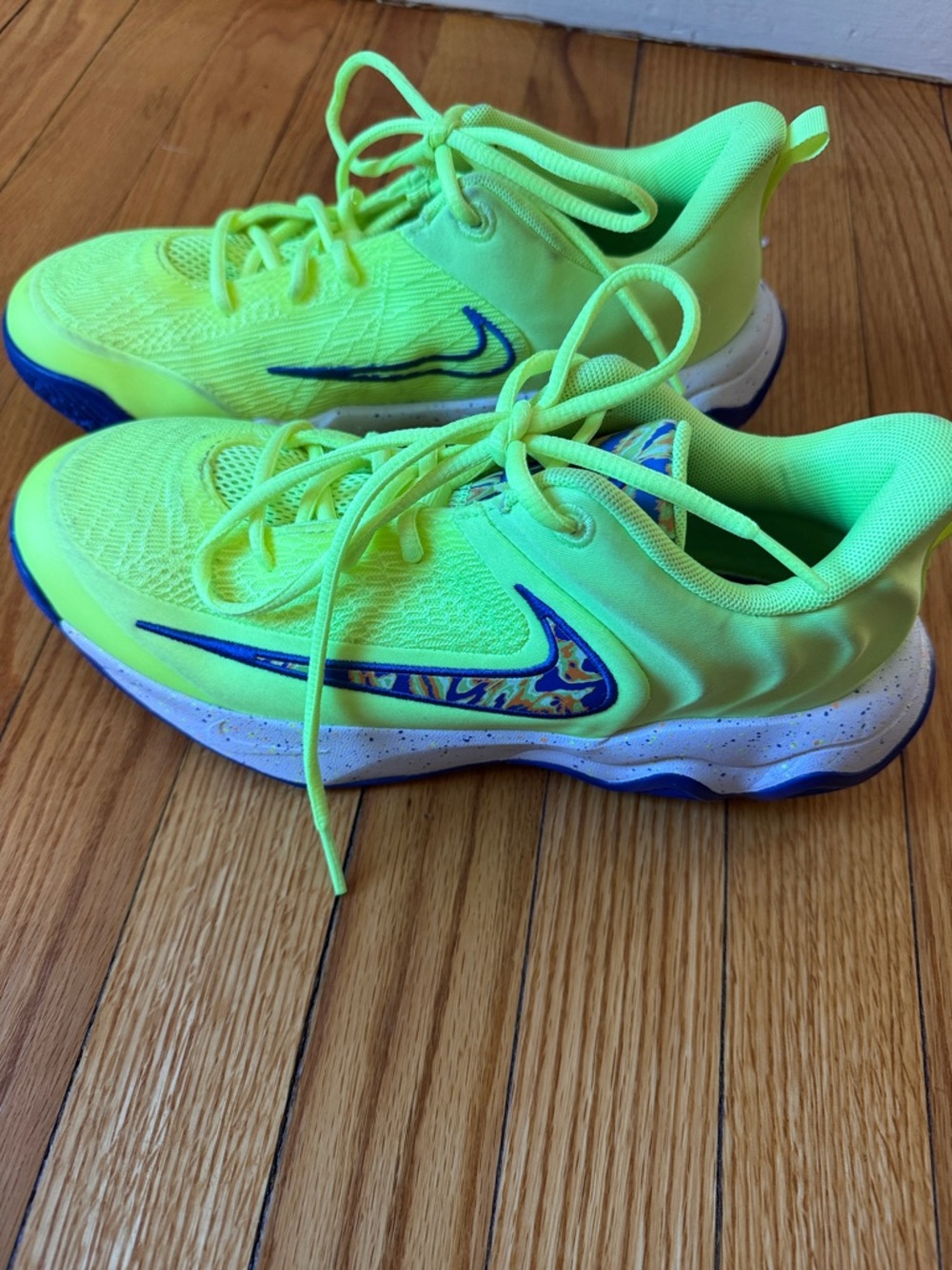 Nike Kids Basketball shoes Neon Yellow/Green and Blue Sneakers